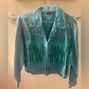 Teal fringe jacket